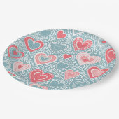 Schattig Volk Bloemhart Stof Blauw Blosroze Meisje Papieren Bordje (Gekanteld)