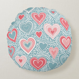  Schattig Volk Bloemhart Stof Blauw Roze Meisje Rond Kussen