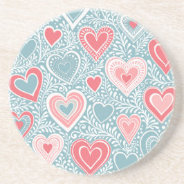  Schattig Volk Bloemhart Stof Blauw Roze Meisje Zandsteen Onderzetter