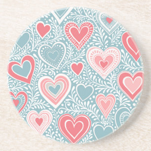  Schattig Volk Bloemhart Stof Blauw Roze Meisje Zandsteen Onderzetter