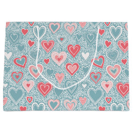 Schattig Volk Bloemhart Stofblauw Roze Baby Shower Groot Cadeauzakje