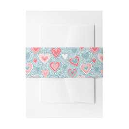 Schattig Volk Bloemhart Stofblauw Roze Baby Shower Uitnodigingen Wikkel
