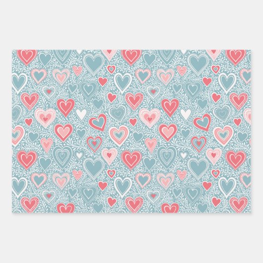 Schattig volks bloemhart stoffig blauw roze baby s inpakpapier vel (Voorkant)