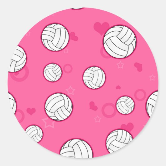 Schattig volleybal patroon roze ronde sticker (Voorkant)