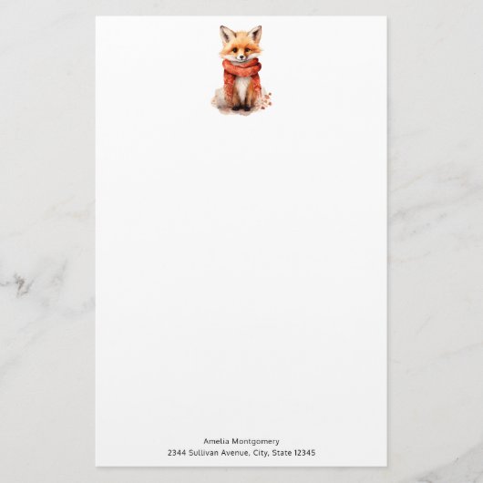 Schattig vosje in een rode sjaal briefpapier (Voorkant)