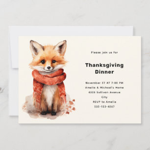 Schattig vosje in een rode sjaal Thanksgiving-dine Kaart