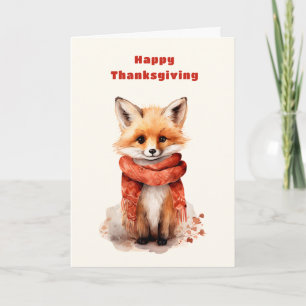 Schattig vosje in een rode sjaal Thanksgiving Feestdagen Kaart