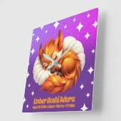 Schattig vosje slaapt in sterrenhemel Natal Vierkante Klok (Hoek)