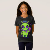 Schattig Vredesbuitenaards Kawaii Ruimtebuitenaard T-shirt (Voorkant volledig)