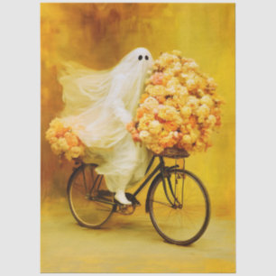 Schattig Vriendelijk Spook Op Fiets Met Bloemen FW Tissuepapier