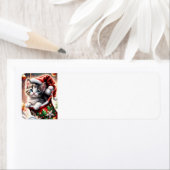 schattig vrolijk kerst kat adres label (Insitu)