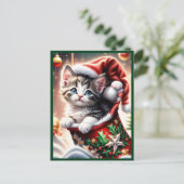 schattig vrolijk kerst kat briefkaart (Staand voorkant)