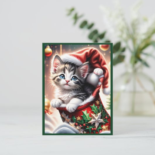 schattig vrolijk kerst kat briefkaart (Staand voorkant)