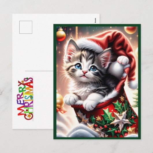 schattig vrolijk kerst kat briefkaart (Voorkant / Achterkant)