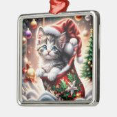 schattig vrolijk kerst kat metalen ornament (Links)