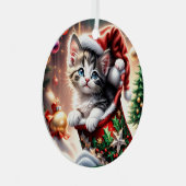 schattig vrolijk kerst kat ornament (Voorkant Rechts)