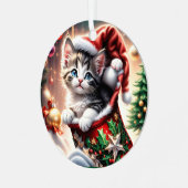 schattig vrolijk kerst kat ornament (Voorkant links)