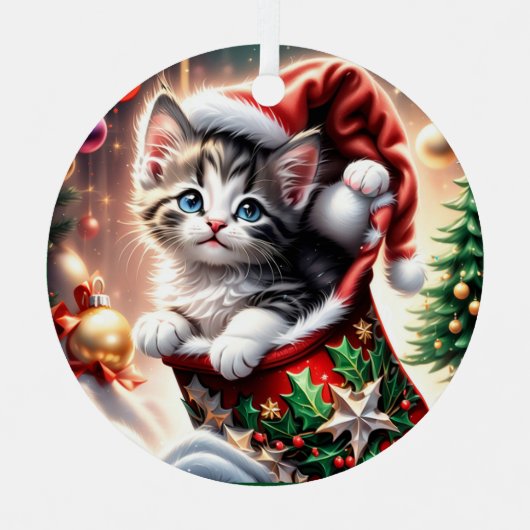 schattig vrolijk kerst kat ornament (Voorkant)