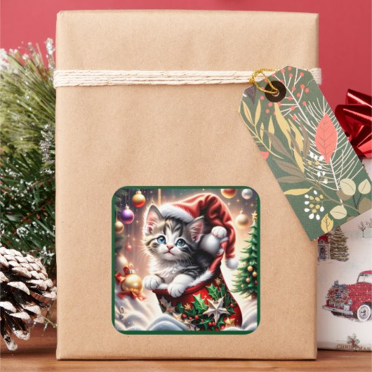 schattig vrolijk kerst kat sticker (Feestdagen)