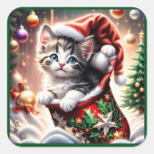 schattig vrolijk kerst kat sticker (Voorkant)