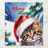 schattig Vrolijk Kerst witte winterkat kitten Wijn Etiket (Enkel label)