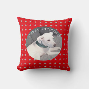 Schattig vrolijk kerstfeest witte hond ronde foto kussen