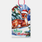 schattig Vrolijk Kerstfeest witte winterherten faw Cadeaulabel (Voorkant)