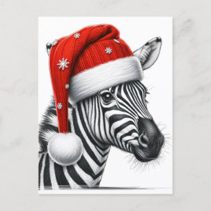 Schattig Vrolijk Kerstfeest Zebra Santa Hat Briefkaart