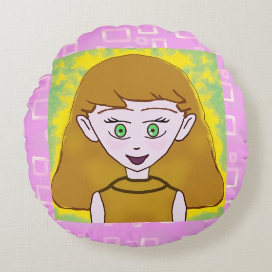 Schattig vrolijk roze rond kussen (Voorkant)