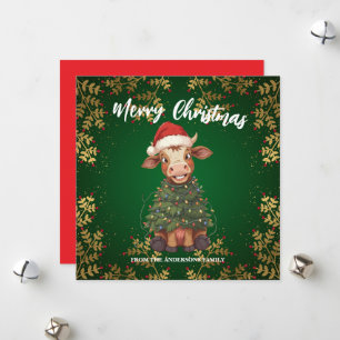 Schattig vrolijke Koe Kerstboom kalf os Kerstmis p Feestdagenkaart