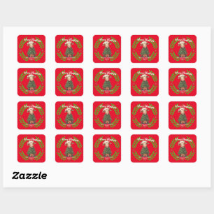 Schattig vrolijke Koe Kerstboom kalf os Xmas patro Vierkante Sticker
