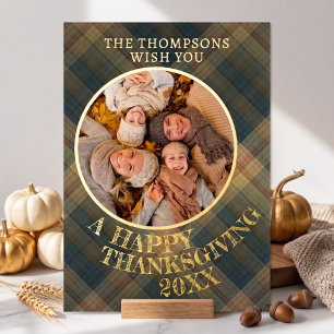 Schattig vrolijke Thanksgiving geruite patroon gou Folie Feestdagenkaart