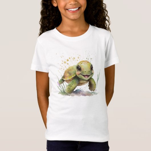 Schattig Vrolijke Tortoise Fijne Jersey T-shirt (Voorkant)