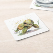 Schattig Vrolijke Tortoise Papier Onderzetter (Schuin)