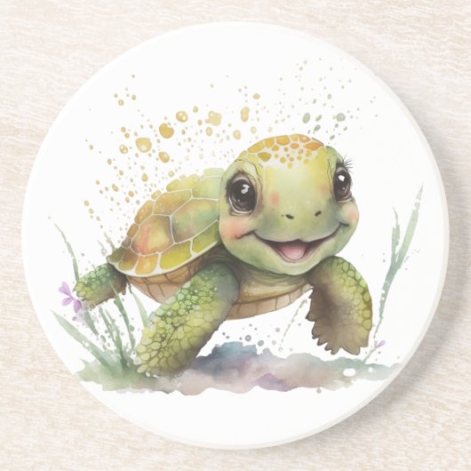 Schattig Vrolijke Tortoise Zandsteen Onderzetter (Voorkant)