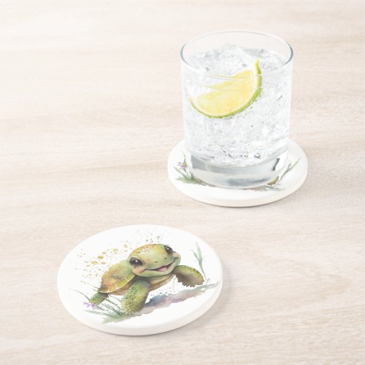 Schattig Vrolijke Tortoise Zandsteen Onderzetter (Zijkant)