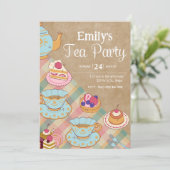 Schattig Vrouwelijk Roze Blauw Tea Party Verjaarda Kaart (Staand voorkant)