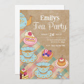 Schattig Vrouwelijk Roze Blauw Tea Party Verjaarda Kaart (Voorkant / Achterkant)