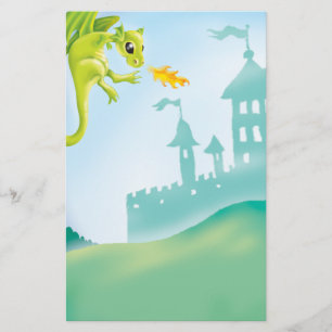 schattig vurig draak en kasteel scène briefpapier