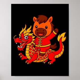 Schattig vuur paard rijden Chinese draak maanjaar Poster