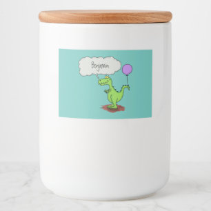 Schattig vuurspuwende groene grappige draak cartoo voedselcontainer etiket