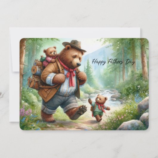 Schattig Wandelen Beer met Cubs Vaderdag Kaart (Voorkant)