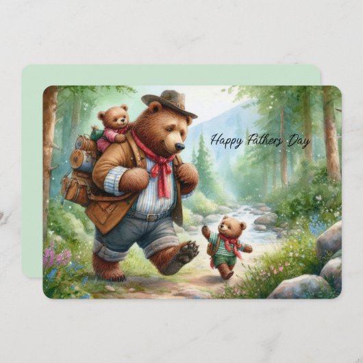 Schattig Wandelen Beer met Cubs Vaderdag Kaart (Voorkant / Achterkant)
