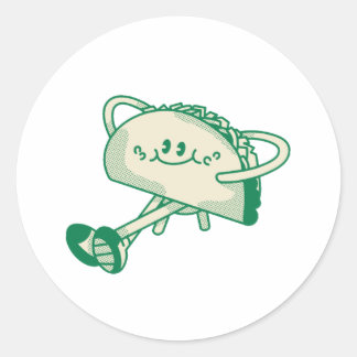 Schattig Wandelend Groen Taco Mascotte Karakter Ronde Sticker