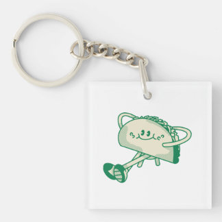 Schattig Wandelend Groen Taco Mascotte Karakter Sleutelhanger