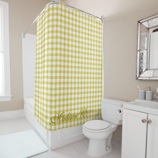 Schattig Warm Geel Gingham Patroon Douchegordijn (In situ)