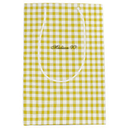 Schattig Warm Geel Gingham Patroon Medium Cadeauzakje