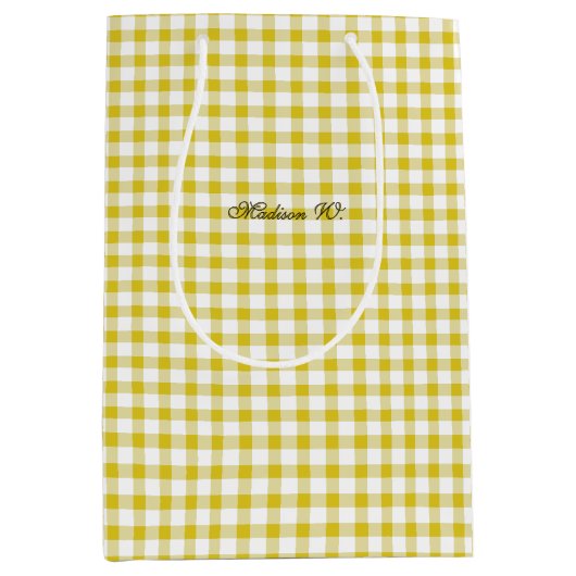 Schattig Warm Geel Gingham Patroon Medium Cadeauzakje (Voorkant)