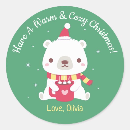 Schattig Warm & Kerstmis Knus IJsbeer Ronde Sticker (Voorkant)
