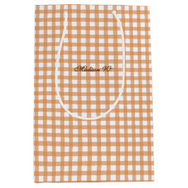 Schattig warm oranje geruit patroon medium cadeauzakje